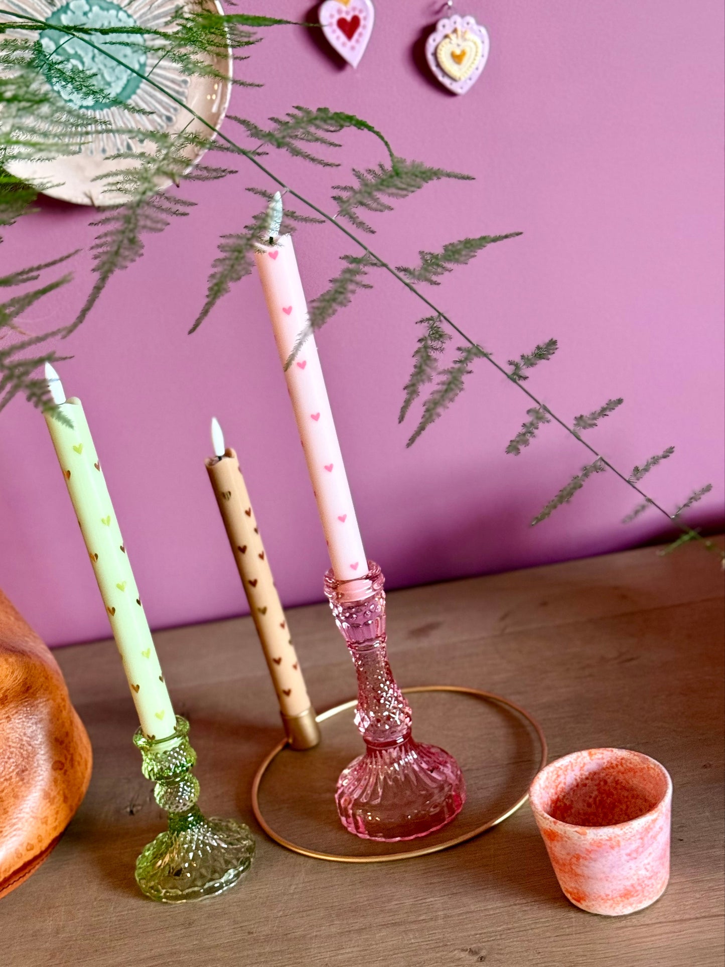 Sus.Studio LED kaarsen roze met kandelaar