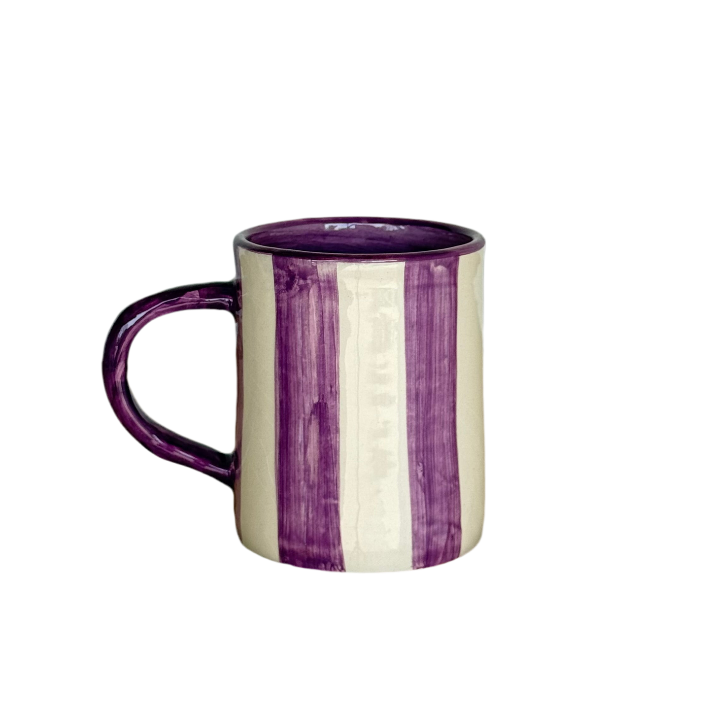 Sus.Studio handgemaakt servies uit Portugal koffiemok met oor paars met witte strepen 1