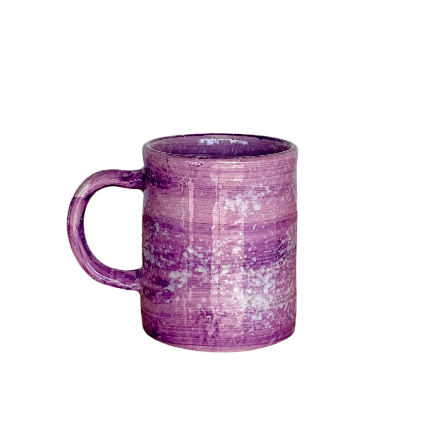 Sus.Studio handgemaakt servies uit Portugal koffiemok met oor paarse en witte spetters 1