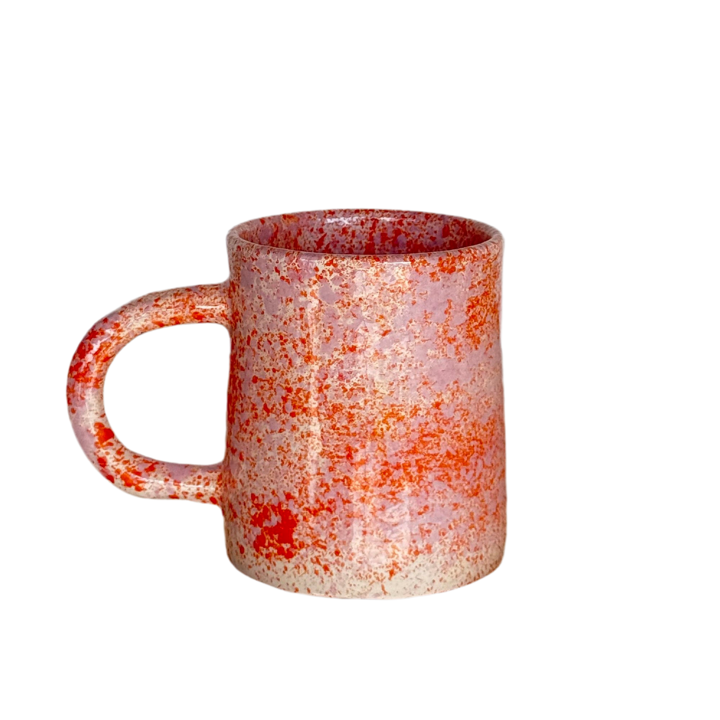 Sus.Studio handgemaakt servies uit Portugal koffiemok met oor roze en oranje spetters 1