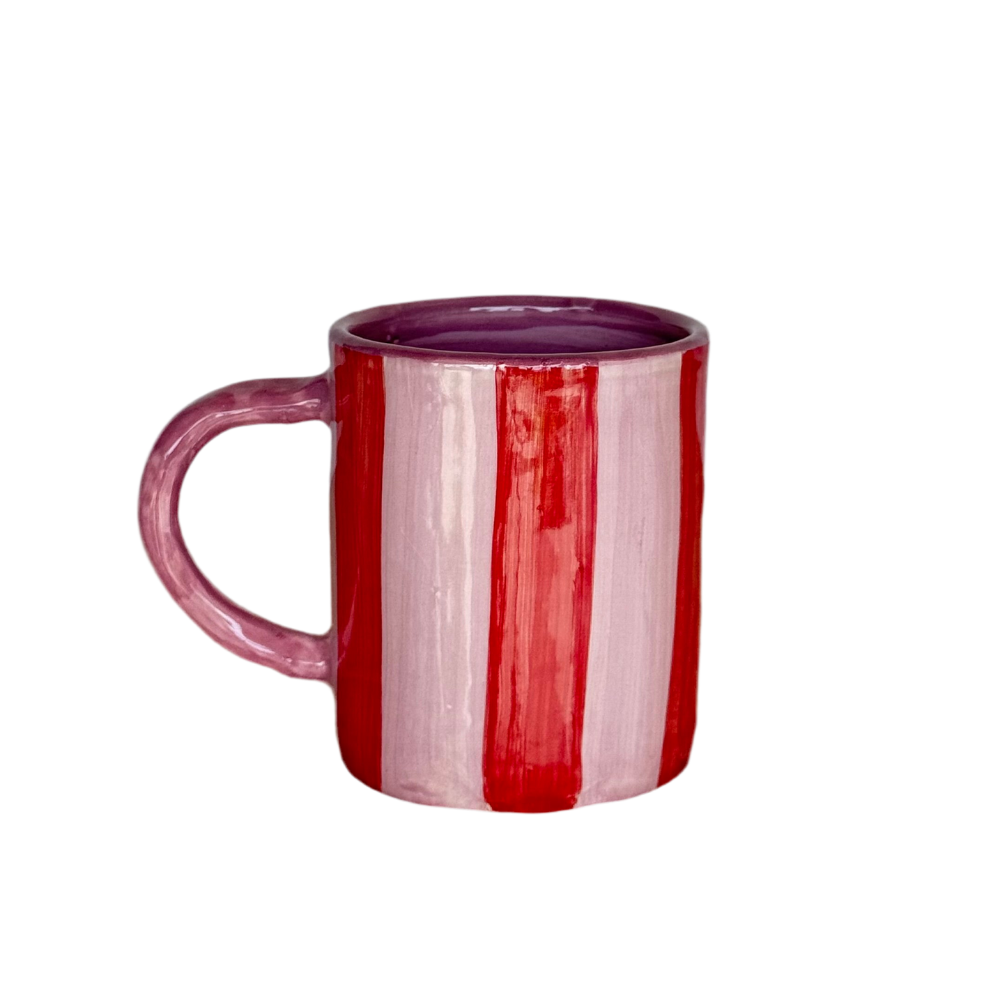 Sus.Studio handgemaakt servies uit Portugal koffiemok met oor roze en rode strepen 1