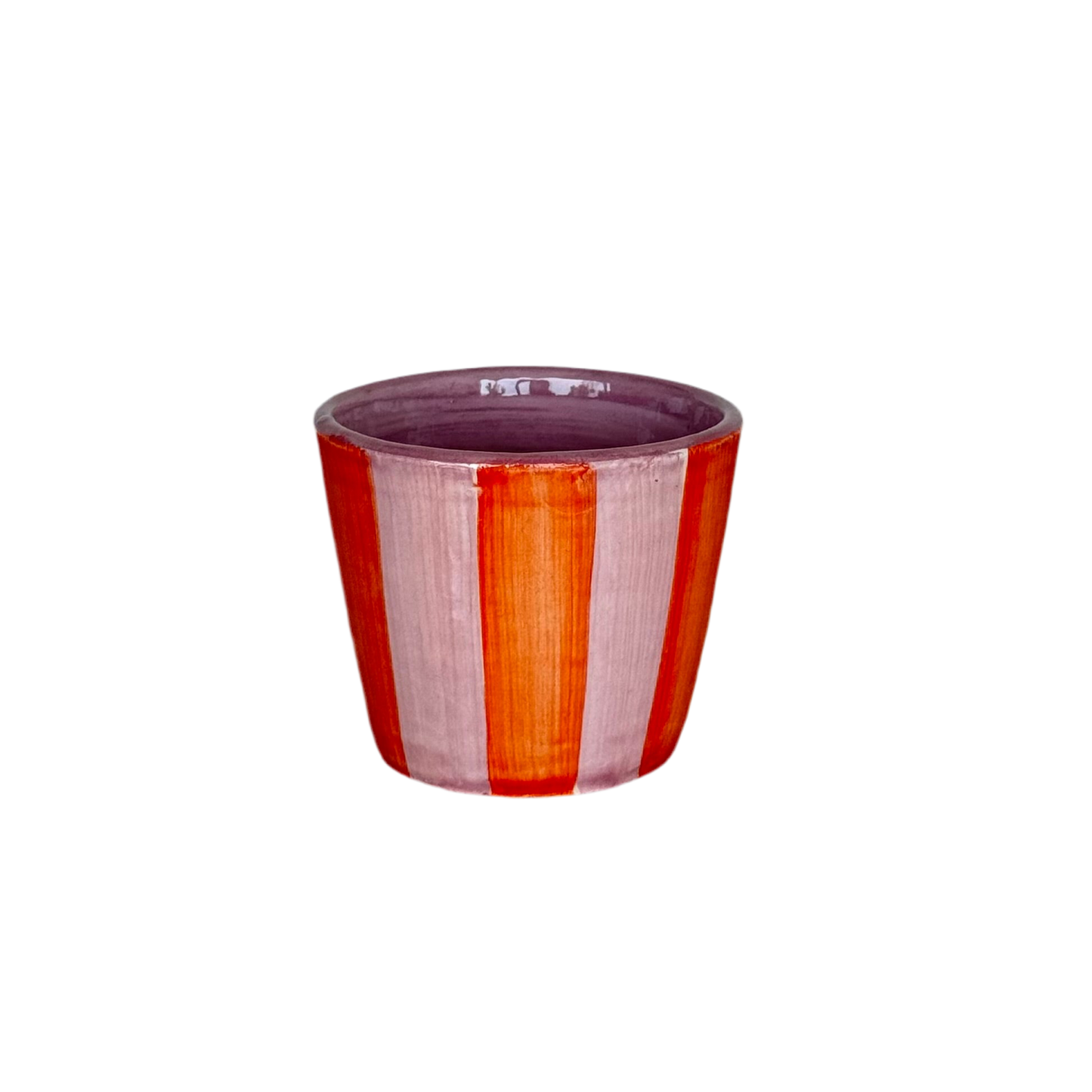 Sus.Studio handgemaakt servies uit Portugal koffiemok zonder oor roze en oranje strepen 1