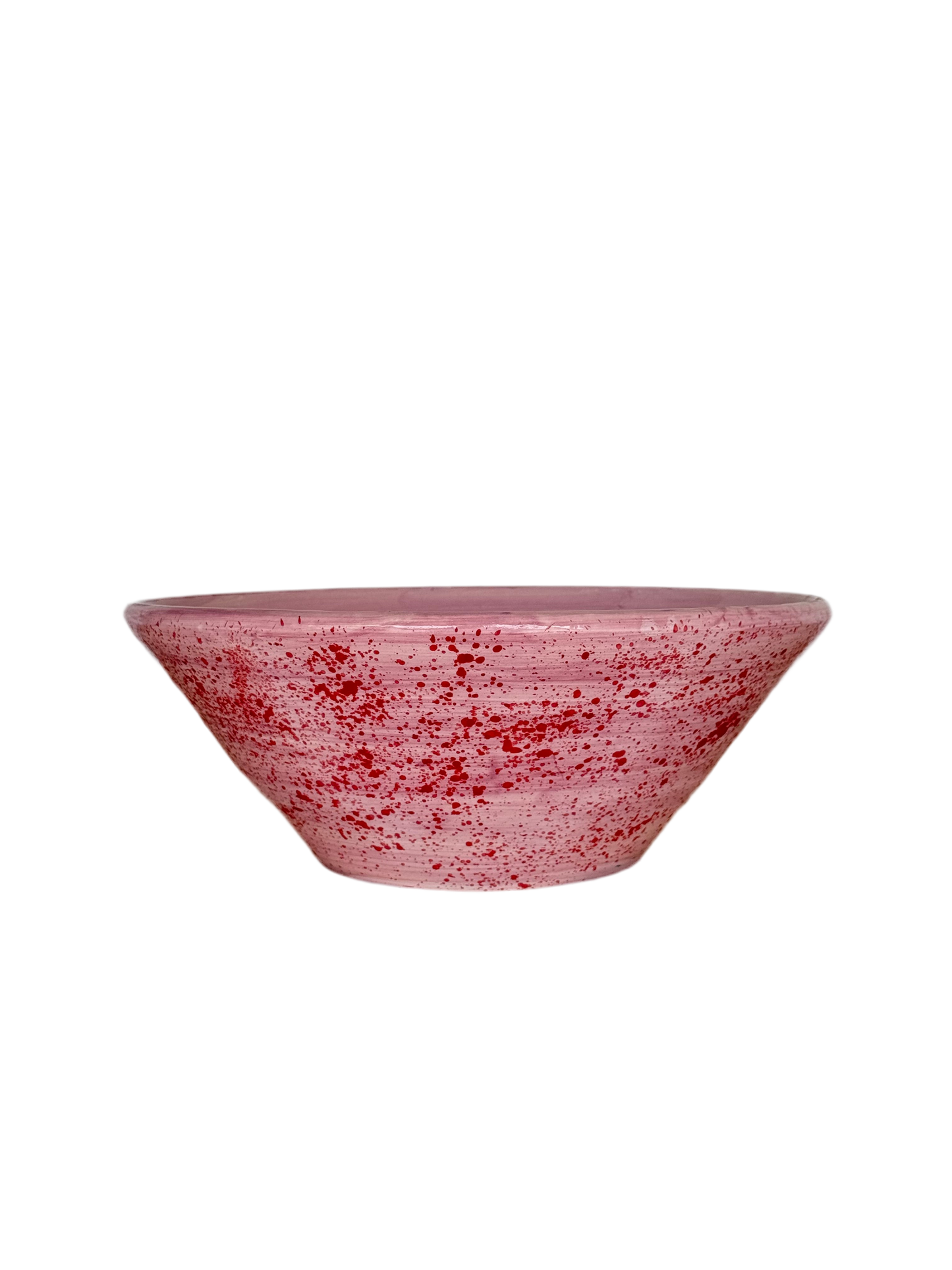 Sus.Studio handgemaakt servies uit Portugal saladeschaal met bloem en spetters roze rood 2
