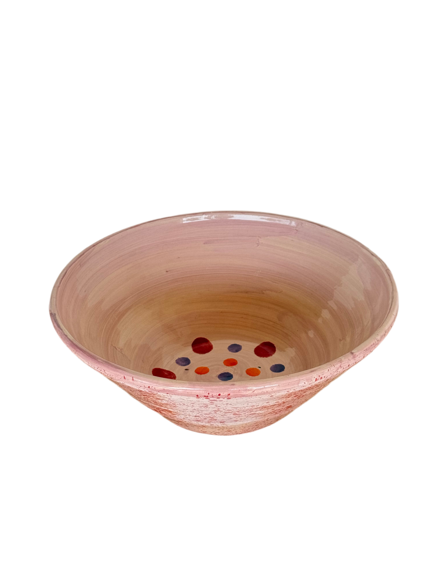 Sus.Studio handgemaakt servies uit Portugal saladeschaal met bloem en spetters roze rood 3