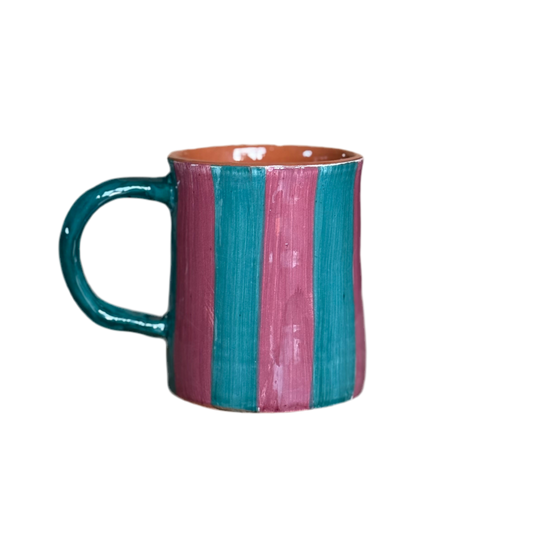 Sus.Studio handgemaakte mok uit Portugal groen met roze streep 1