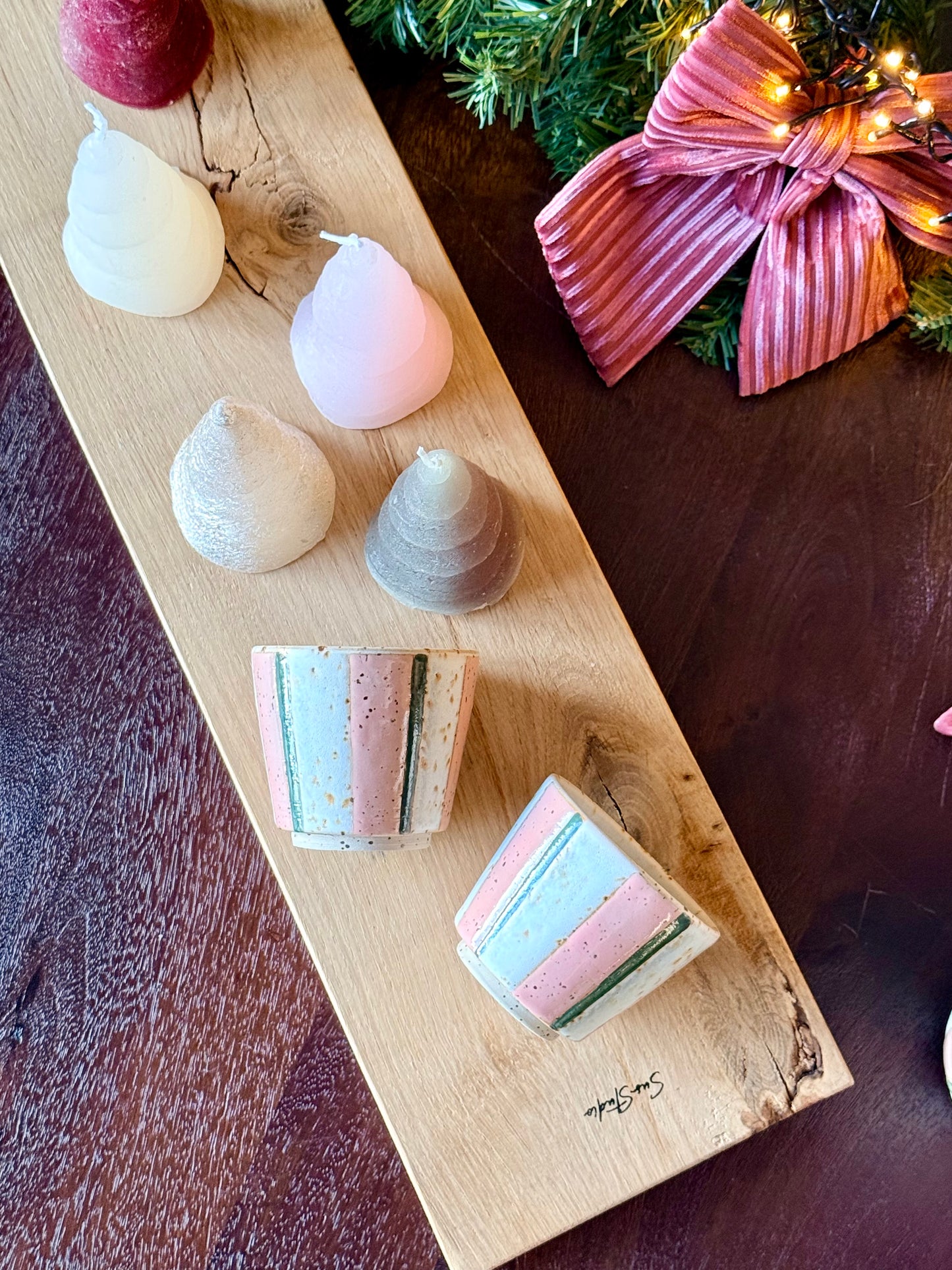 Sus.Studio mok zonder oor gestreept roze wit groen 10