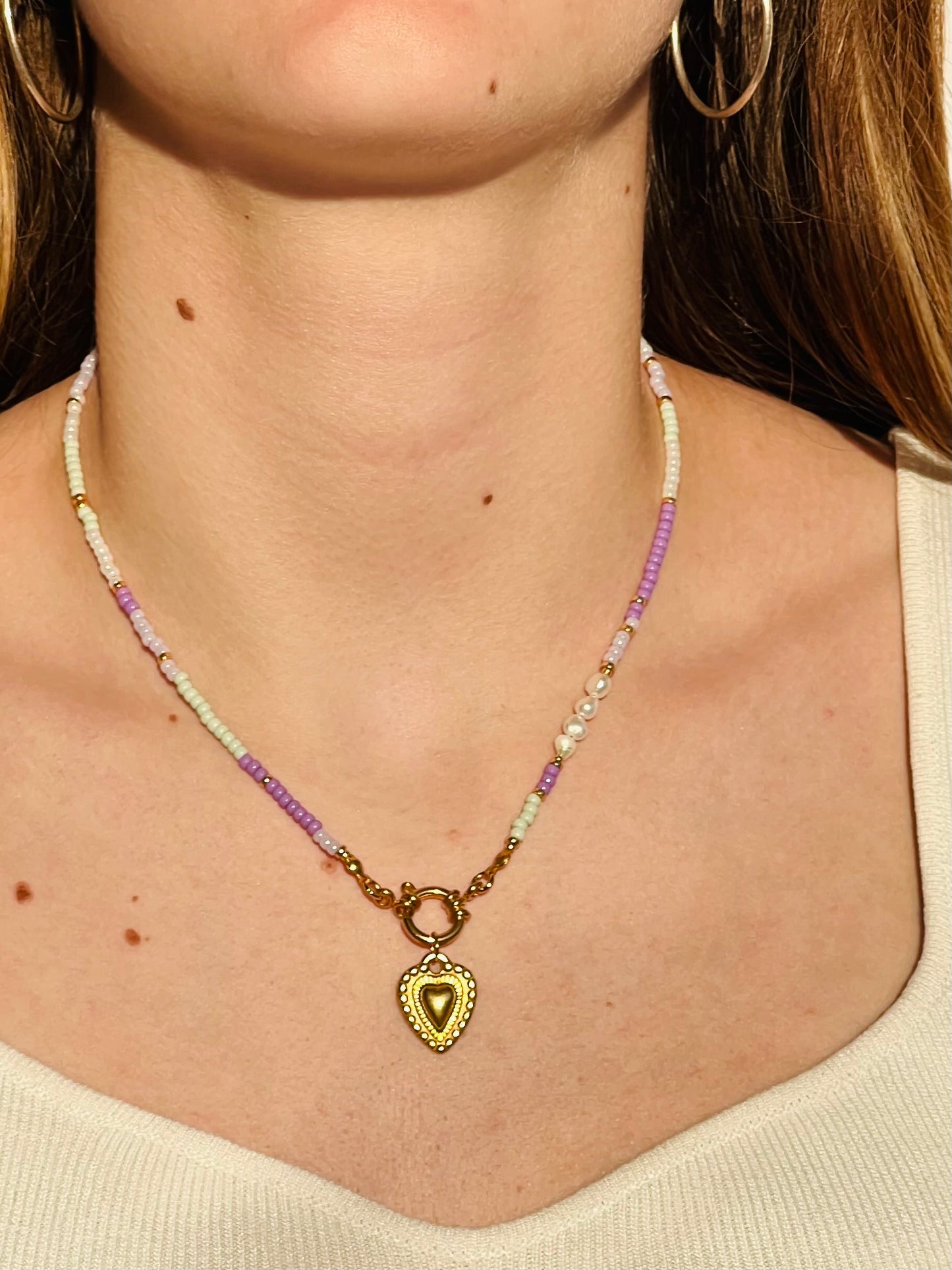 Susstudio handgemaakte sieraden ketting kleuren miyuki kralen stainless steel gold hanger hart