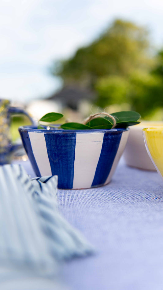 Sus.Studio gekleurd keramiek servies blauw geel wit streep spetter100