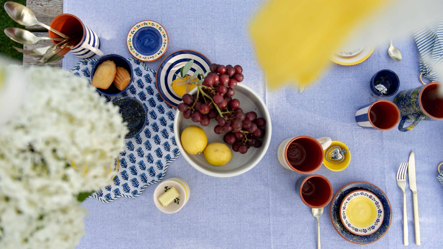 Sus.Studio gekleurd keramiek servies blauw geel wit streep spetter19