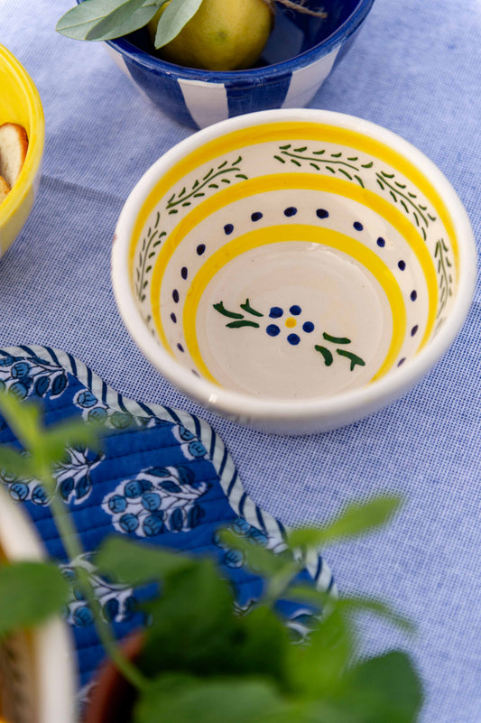 Sus.Studio gekleurd keramiek servies blauw geel wit streep spetter27
