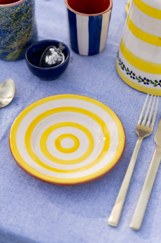 Sus.Studio gekleurd keramiek servies blauw geel wit streep spetter28