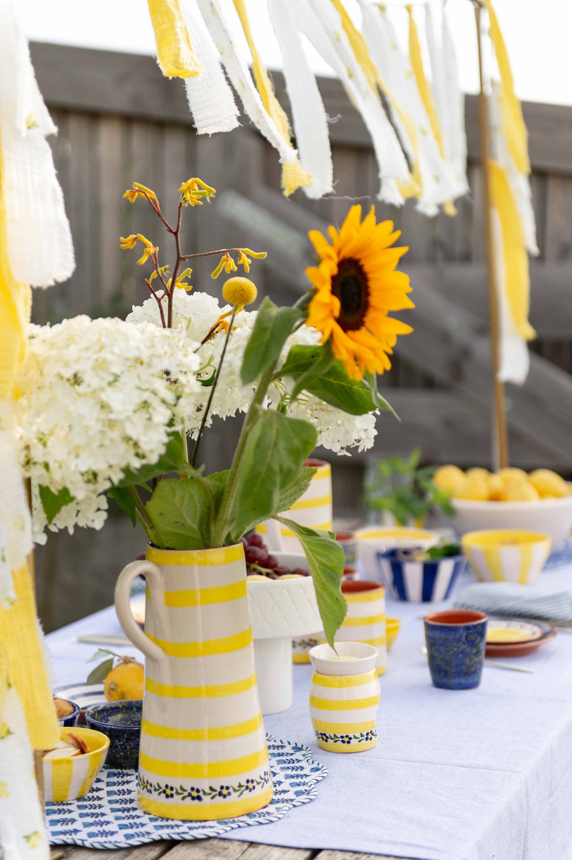 Sus.Studio gekleurd keramiek servies blauw geel wit streep spetter32