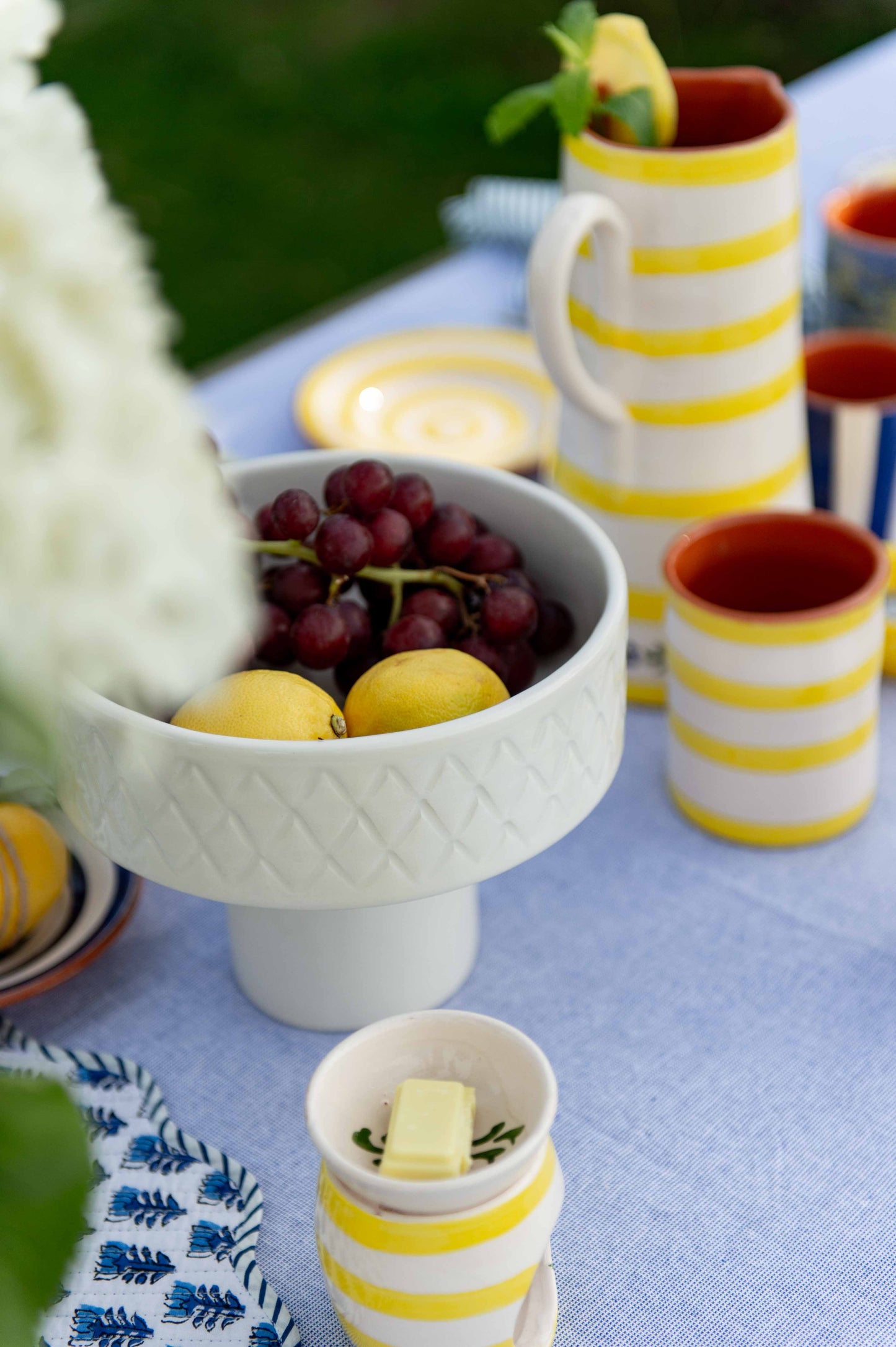 Sus.Studio gekleurd keramiek servies blauw geel wit streep spetter35