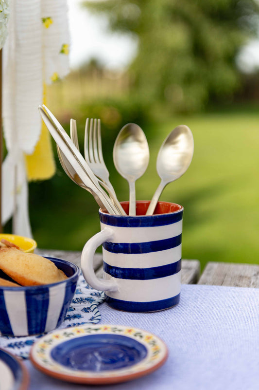 Sus.Studio gekleurd keramiek servies blauw geel wit streep spetter52