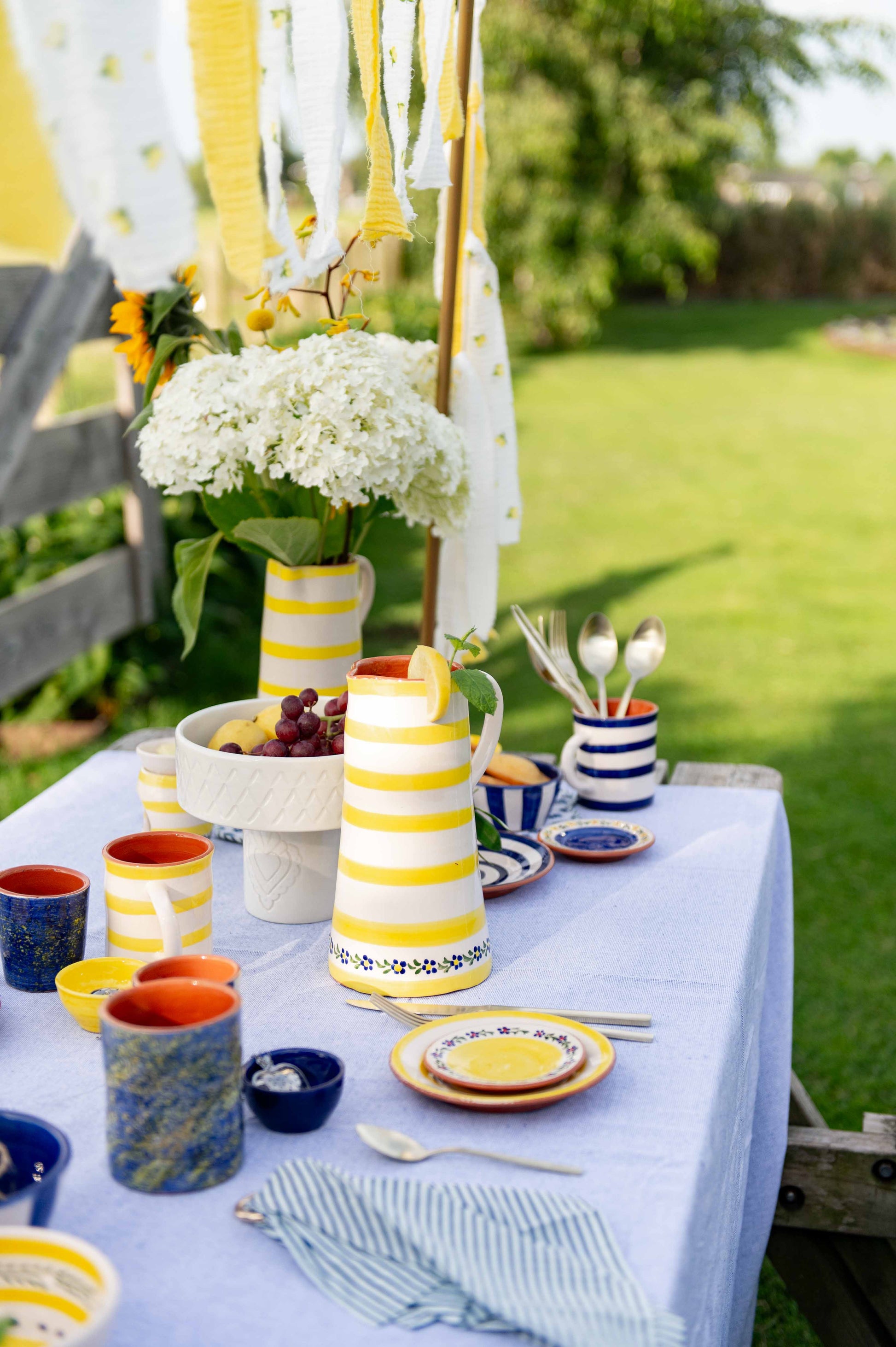Sus.Studio gekleurd keramiek servies blauw geel wit streep spetter71