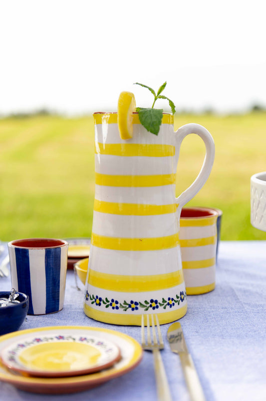 Sus.Studio gekleurd keramiek servies blauw geel wit streep spetter94