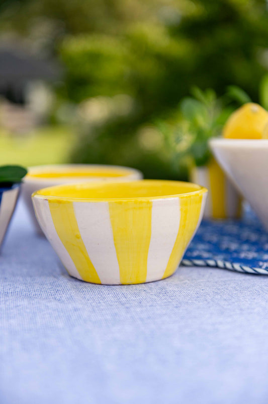Sus.Studio gekleurd keramiek servies blauw geel wit streep spetter95