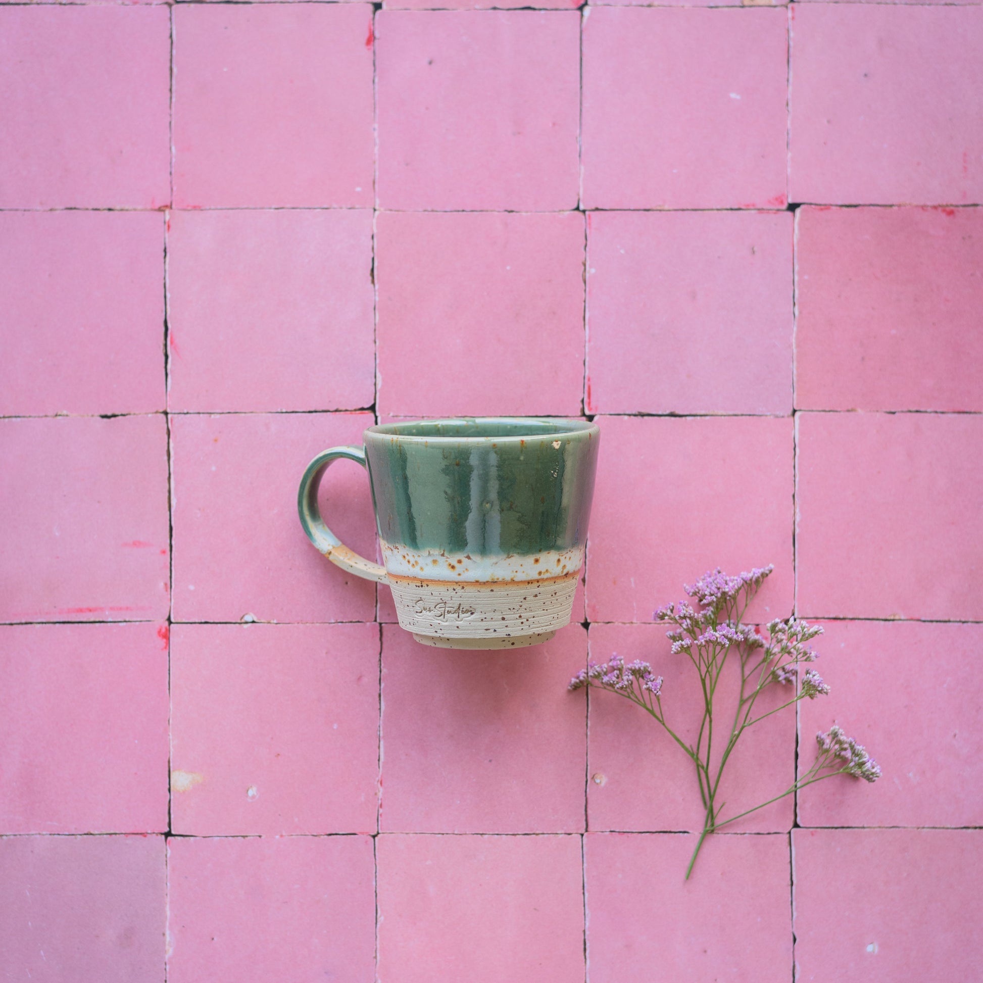 Koffiemokken - Groene - Met deksel - Porseleinen - Donkergroene