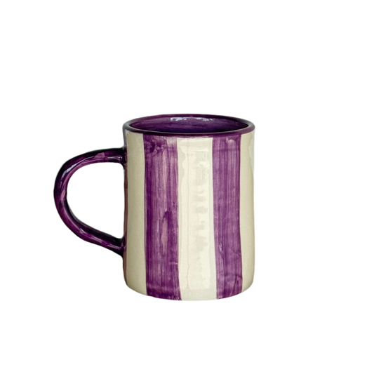Sus.Studio handgemaakt servies uit Portugal koffiemok met oor paars met witte strepen 1