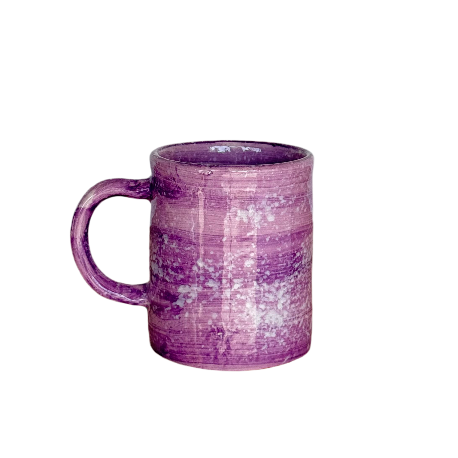 Sus.Studio handgemaakt servies uit Portugal koffiemok met oor paarse en witte spetters 1