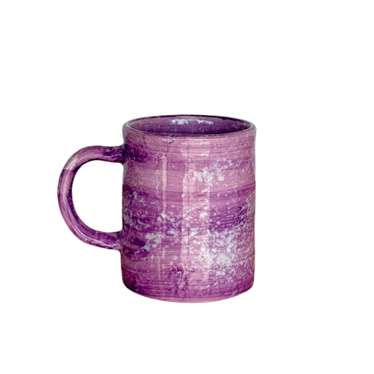 Sus.Studio handgemaakt servies uit Portugal koffiemok met oor paarse en witte spetters 1