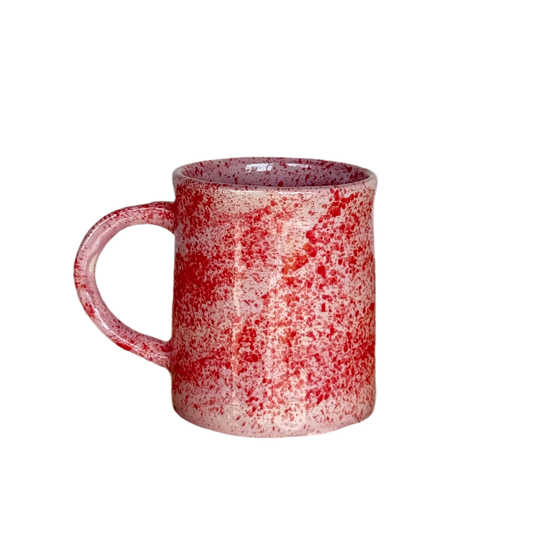 Sus.Studio handgemaakt servies uit Portugal koffiemok met oor roze en rode spetters 1