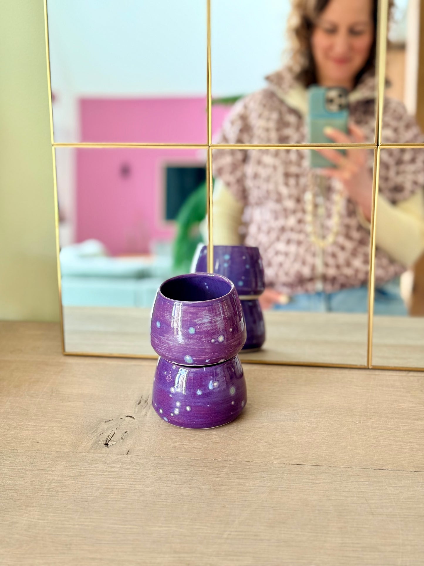 Sus.Studio koffiemokje zonder oor steengoed paars roze blauw50