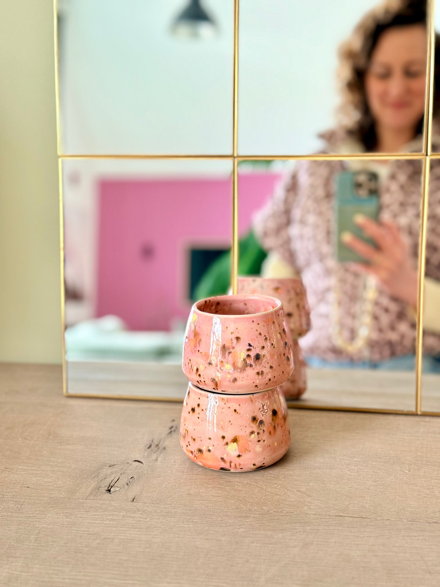 Sus.Studio koffiemokje zonder oor steengoed paars roze blauw51
